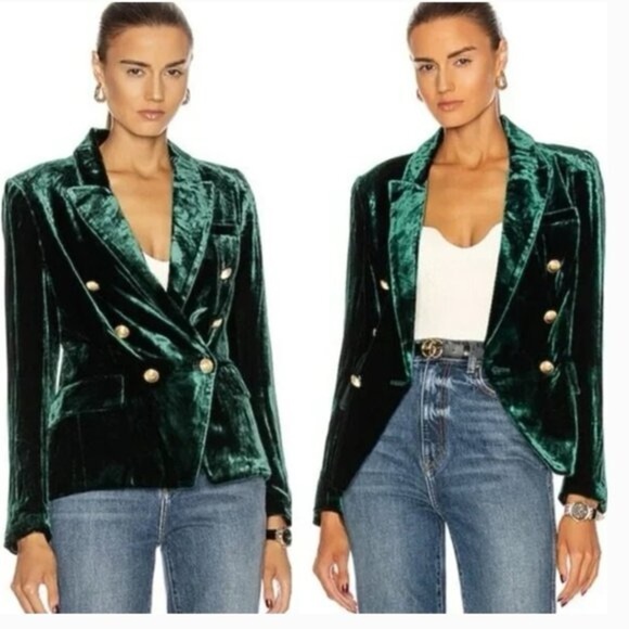 Rachel Zoe Jackets & Blazers - RACHEL ZOE Classic Glam Green Burnout Velvet Double-Breasted Women's Blazer Sz M